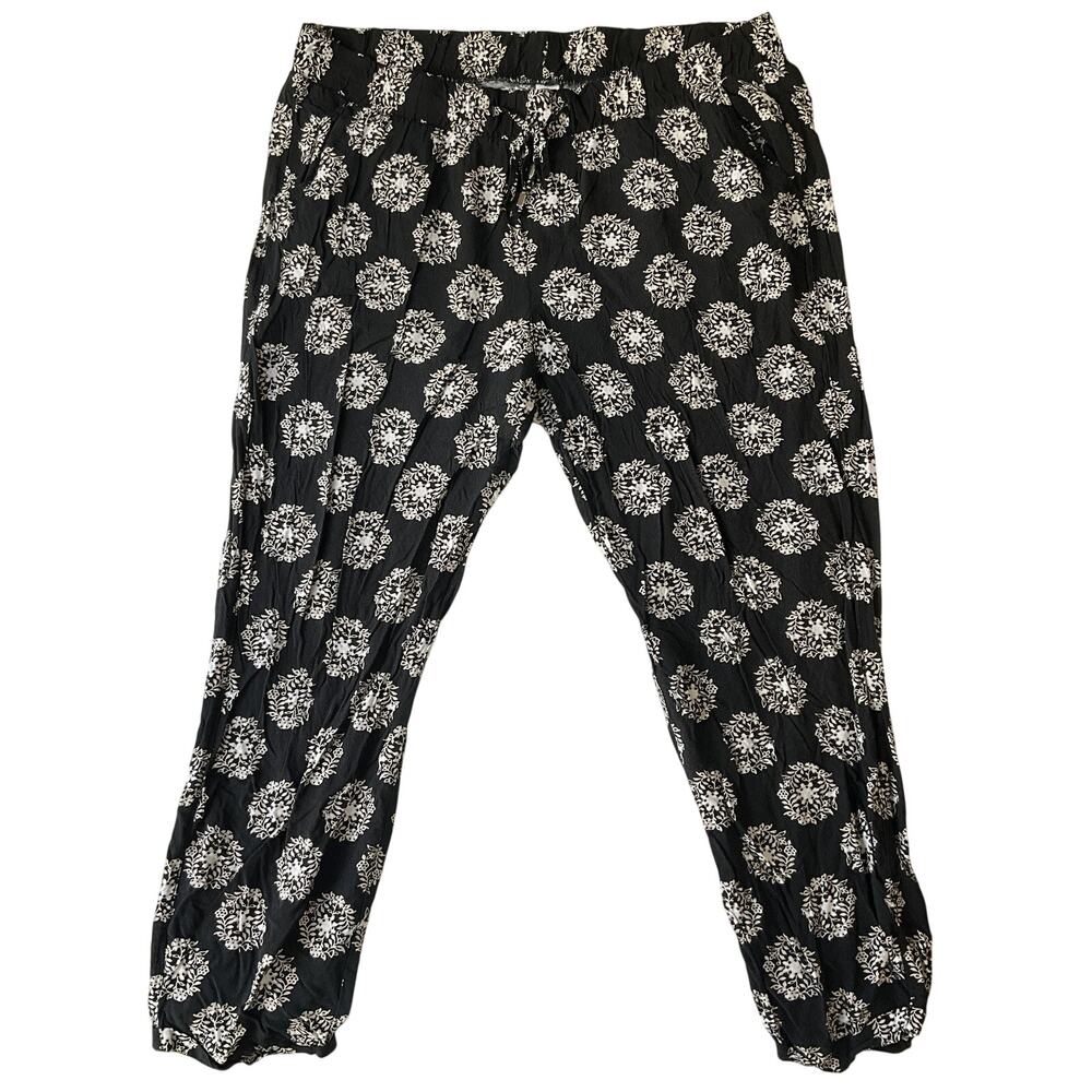 Old Navy Women Pants L Black Floral 23" Inseam Rayon Viscose Casual ElasticWaist